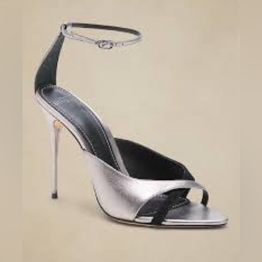 ALEXANDRE BIRMAN SELENA 100 HEEL Women's Silver Metallic black leather 37.5 new
